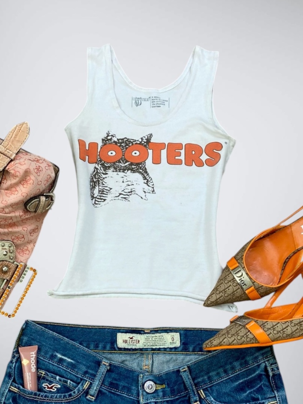 Y2K Hooters Makes You Happy White Tank Top